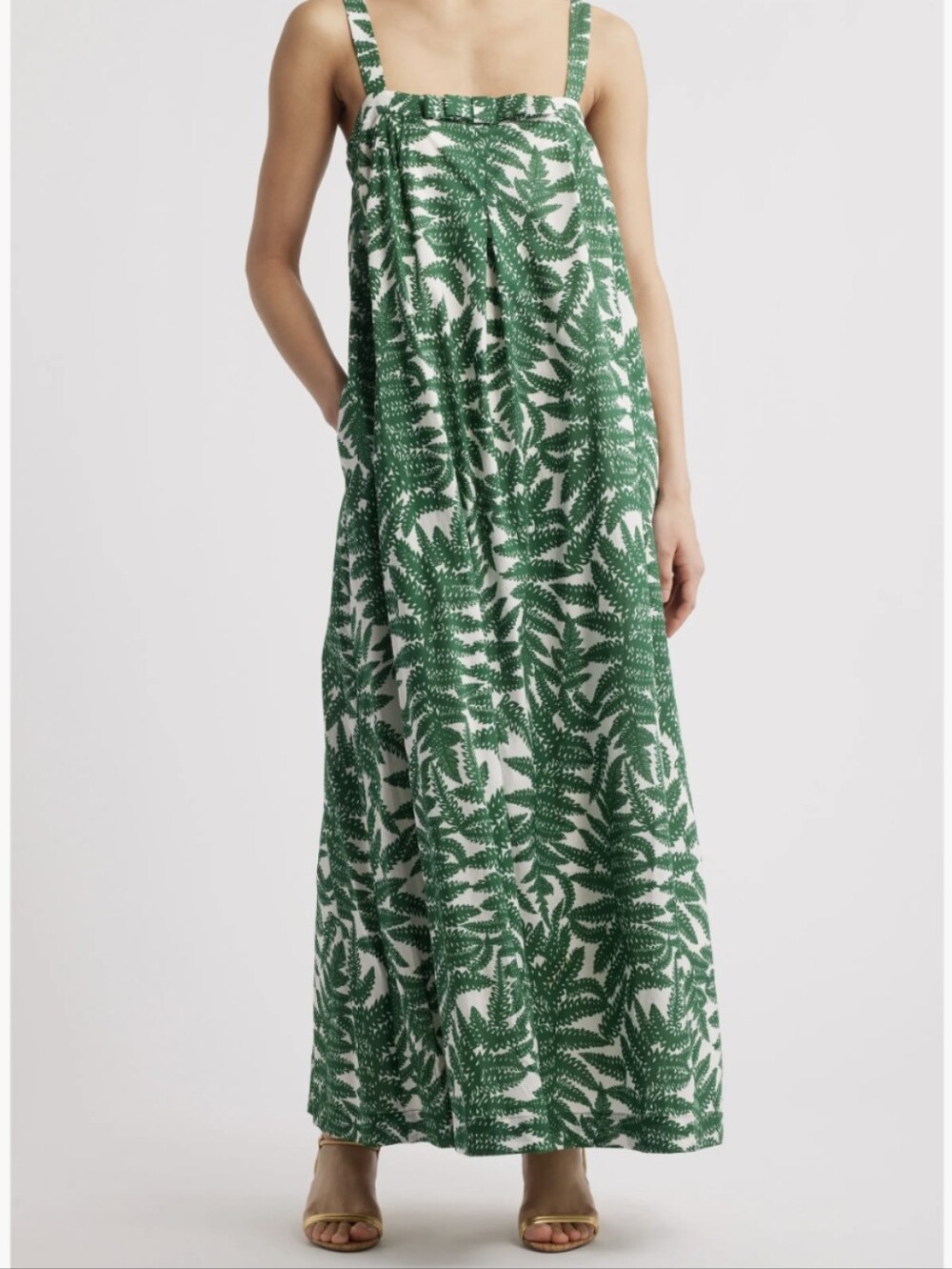 Du Paradis Mimosa Sun Leaf Print Cotton Maxi Dress